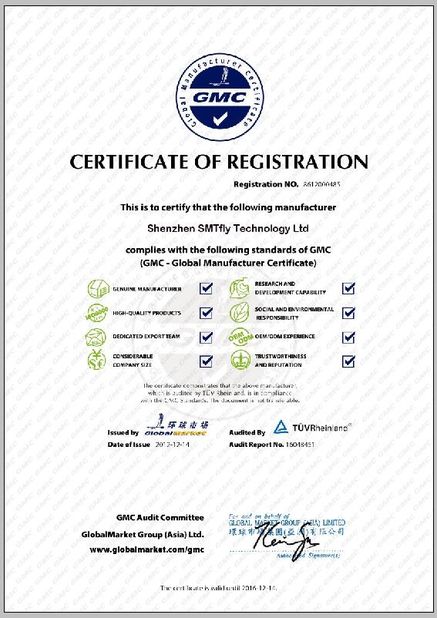 China Shenzhen SMTfly Electronic Equipment Manufactory Limited certificaten